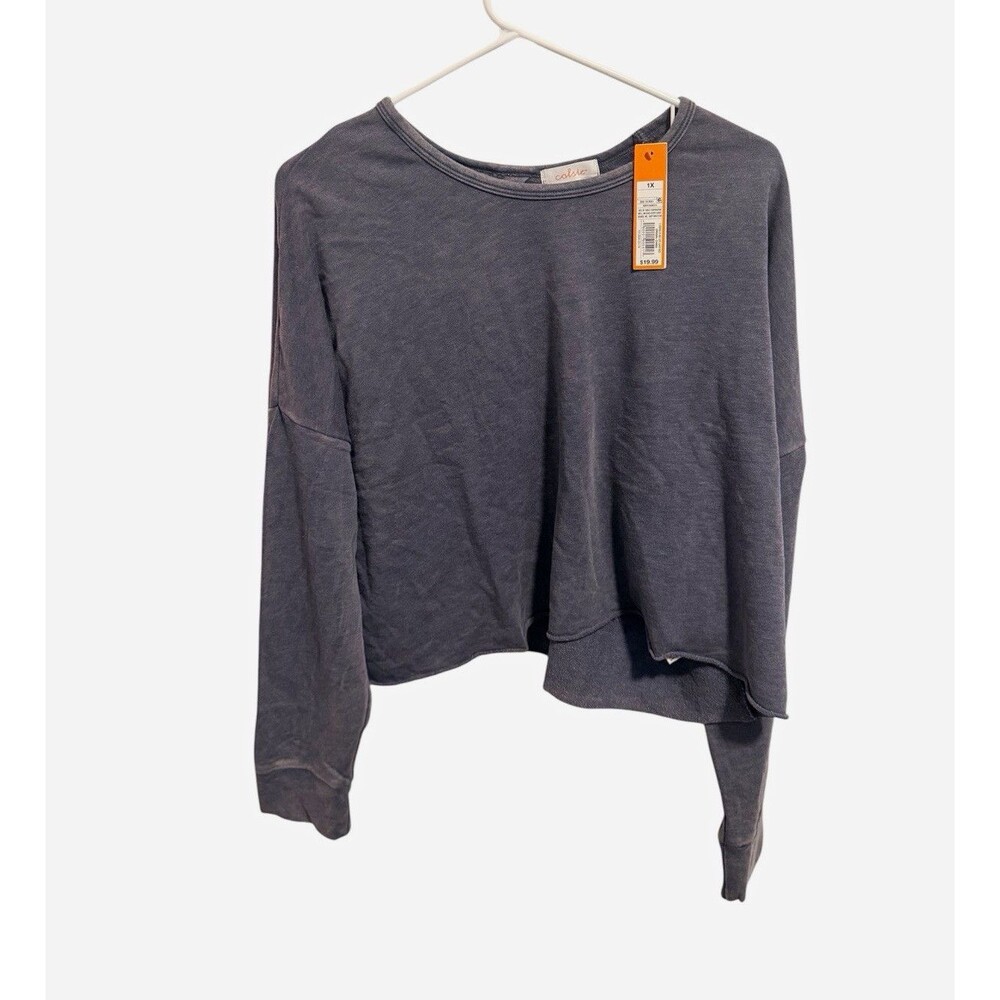 Colbie Women's Gray Knit Layered Open Back Cutout Long Sleeve Top 1X